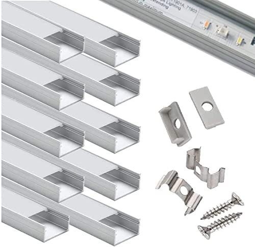 LED Profil breit, StarlandLed Aluminiumkanal 10er-Pack mit komplettem Montagezubehör für bis zu 16mm LED-Streifenlicht, perfekt geeignet für Hue LightStrip Plus
