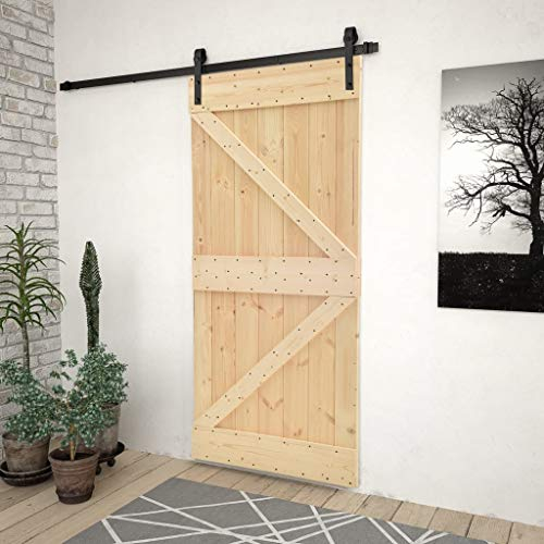 vidaXL Pin Massif Porte Coulissante avec Kit de Quincaillerie Porte d'Entrée Système de Porte Suspendue Intérieur Maison 100x210 cm