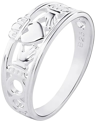 925 sterling silver Claddagh keltisk irländsk design ring. Celtic irrish Love Friendship och Lojalitetsring för kvinnor. Finns i storlekarna J-R e sterlingsilver, cod. 126M
