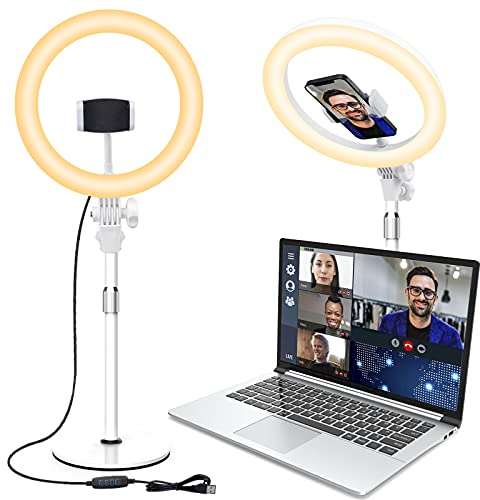 Ringlicht mit Stativ,Ring Light Tisch Selfie Licht Ringleuchte Lichtring,10.5 Zoll 3 Lichtfarben LED Ring Licht Handy stativ mit licht für Videokonferenz Streaming/Schminktisch Beleuchtung/Fotografie