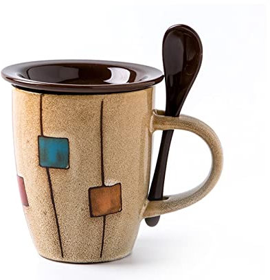 Tazzine da caffè Tazza in Ceramica con Cucchiaio e Coperchio Tazza di caffè Tazza di tè Tazza di Latte Tazza Tazza 11.8oz Tazza da Colazione (Color : D+Cup Lid)