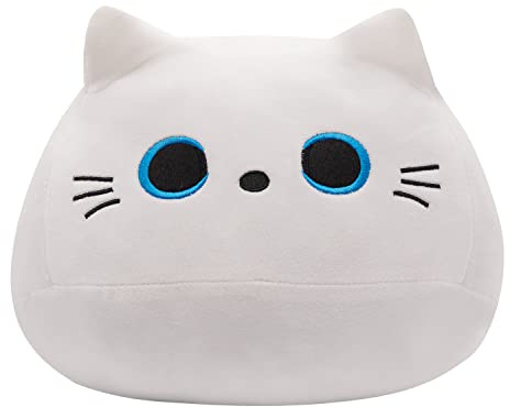 Tittaty Katze Plüschtier Kuscheltier Katzenkissen Weiches Stofftier Kopfkissen Plüsch Christmas Toy Weihnachten Geburtstagsfeier Geschenke Dekoration 28cm, Weiß