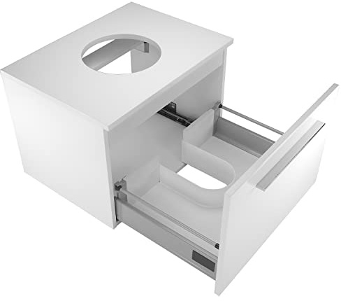 paplinskimoebel Badezimmerschrank mit Aufsatz für Aufsatzwaschbecken, in weiß hochglanzlackiert, Größe 60 cm, eine Schublade, Berga60