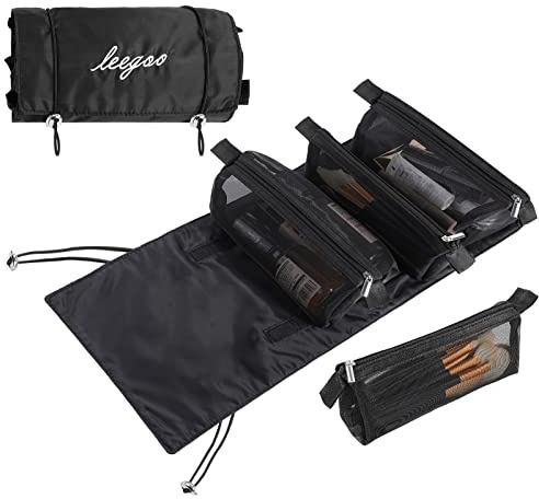 Pliable Trousse de Toilette Voyage, Sacs à Cosmétiques Suspendre Détachables 4 en 1, Trousse Maquillage, Sac à Cosmétiques Séparable pour Homme et Femme | Noir