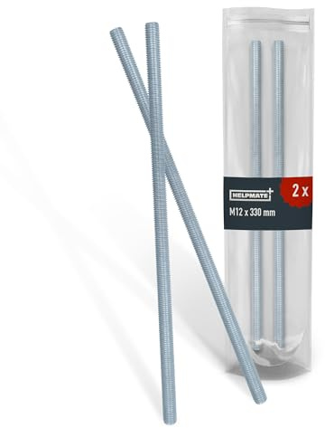 HELPMATE - tige filetée M12 x 330 mm - en acier inoxydable A2-2 pièces tige filetée à pas métrique et filetage complet argenté - DIN 976