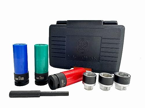 MACHOMAN Schlag-Stecknuss-Set MACHO 17/19/21 mm, Radmuttern Cr-Mo | Für beschädigte oder festsitzende Radmuttern, 1/2 Antrieb, Kunststoffhülse, Reifenwechsel