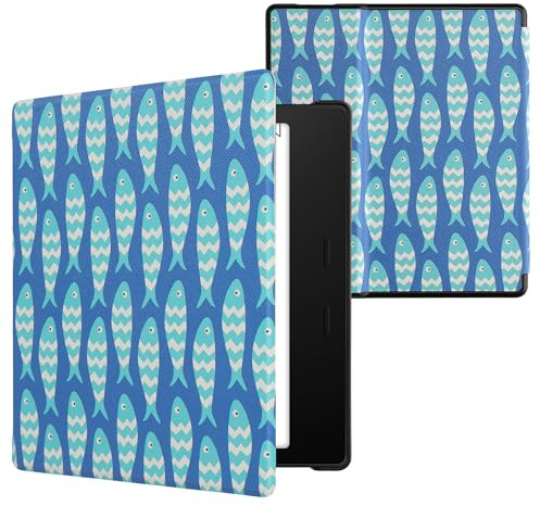 kwmobile Klapphülle kompatibel mit Amazon Kindle Oasis 10. Generation Hülle - eReader Case - Kleine Fische Blau Hellblau Weiß