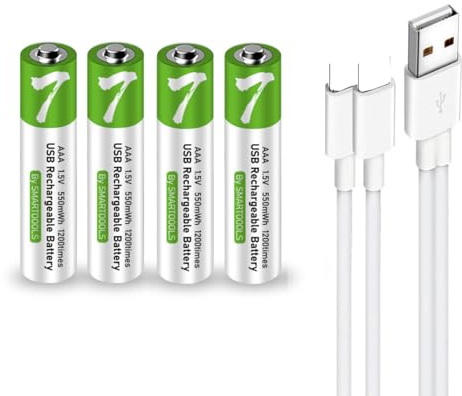 USB AAA Lithium Ionen Aufladbare Akkus, 1.5V 550mWh wiederaufladbare batterien AAA Akku, 1H Schnellladung, 1200 Zyklen mit Typ C Ladekabel Überladeschutz, konstanter Ausgang, 4 Stück