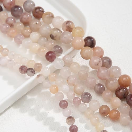 HERZWILD 90 Pieces Natural Round Stone Beads Gemstone Beads Round Gemstone Bead with Hole for Jewelry Crafts Threading DIY Bracelet Necklaces Jewelry Manufacturing (Violet-8mm)