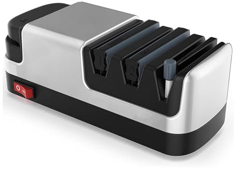 Aiguiseur Couteaux Professionnel 4 en 1 Aiguiseur Couteaux Avec Des Abrasifs 100% Diamantés Et Des Guides D'angle De Précision. Eguiseur De Couteau Electrique,Silver