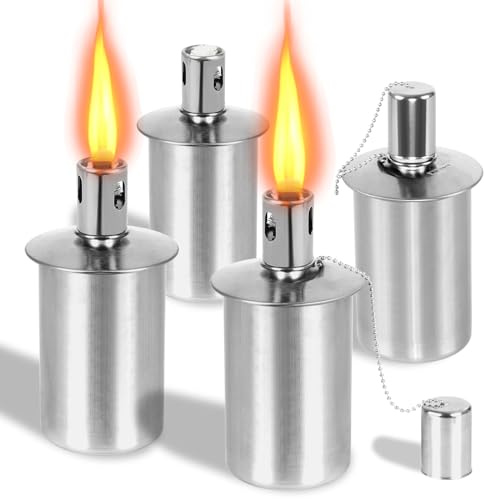 Stainless Steel Table top Torch Canister with Wick and Snuffer, 12oz Outdoor Fuel Torch for Arden Patio Yard (4 Packs)
