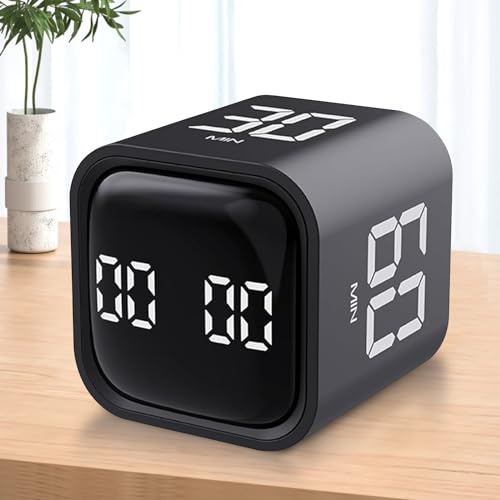 Cube Timer, Rechargeable Rotation Timers, 5/10/30/60 Minutes and Custom Countdown, Productivity Timers, Silent Vibrate and Adjustable Sound Alarm, Flip Timer Cube Kitchen Timer for Kitchen/Meeting