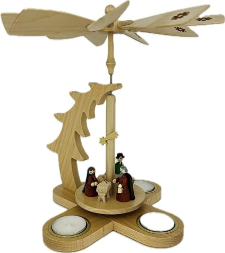 Richard Glaesser Fir Pyramid of Christ Birth for Tea Lights from Seiffen in the Ore Mountains