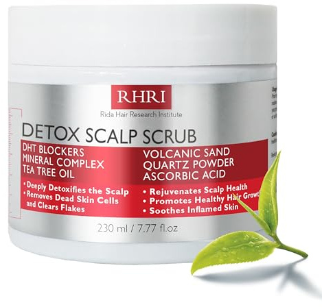 Scalp Scrub with Tea Tree Oil for Hair Growth | DHT Blockers, Volcanic Sand & Mineral Complex | Detoxifies, Exfoliates & Removes Flakes | Clears Build-Up for a Healthy Scalp | 7.77 fl oz