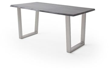 möbelando Baumkantentisch >Calabria< in Akazie grau lackiert - 180x77,5x100 (BxHxT)