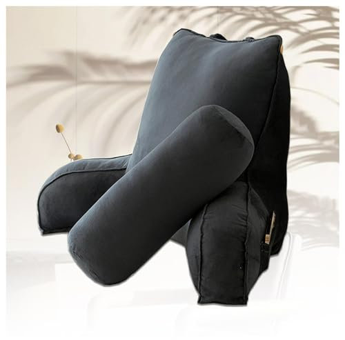 TYBEITAO Rückenstützkissen mit Armlehnen Lesekissen Für Bett Und Sofa mit Abnehmbarer NackenstüTze und Waschbarer Bezug, Rückenkissen zum Arbeiten am Laptop,Lesen,Spielen,Black