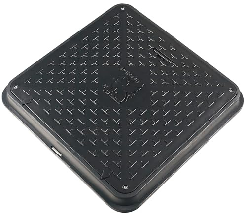BABYLONPLAST Couvercle de regard 600x600 mm, Сarré, Couvercle de réservoir de regard en plastique A15 cadre 720x720, Avec système de sécurité, Charge maximale 1.5 Tonnes (15 kN) Noir