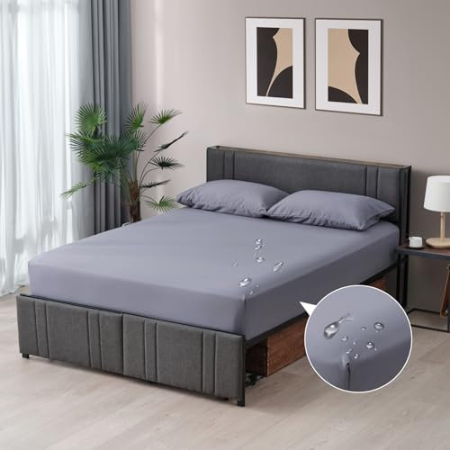 Z-HOM Spannbettlaken, wasserdichte und Atmungsaktive Bettlaken aus Mikrofaser, 100% Polyester/Waschbares Hautfreundliches Gebürstetes Gewebe, Matratzenhöhe bis zu 30 cm (Dunkelgrau, 90x200x30cm)
