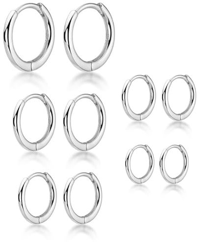5 Paar Silber 925 Creolen Ohrringe Damen, Ohrringe Kreolen für Männer Frauen, Kleine Huggie, Klein Creolen Set, 6/8/10/12/14 mm