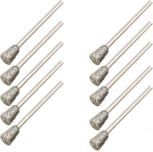 Diamant-Frässtifte, 10 Stück, umgekehrte Kegelbefestigung, Schleif-Bits zum Schleifen, Stein-, Glas-, Keramik-Schnitzen, Polieren (3 mm Schaft, Körnung 60, Durchmesser: 4 mm)