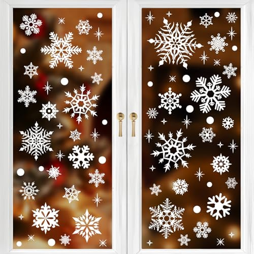 Groß Schneeflocken Fensterbilder Weihnachten Selbstklebend Weihnachtsdeko Fenster, 155 XXL Fensteraufkleber Weihnachten Weihnachts Fensterbild Schneeflocke Winter Fensterdeko Wiederverwendbar