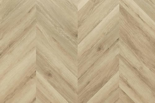 Eleganter Klick-Vinylboden in Eiche Tucson - 4,5mm/0,3mm, Fischgrät-Design, pflegeleicht, 1,44 m² pro Paket, warmer Eichenton für zeitlose Wohnästhetik
