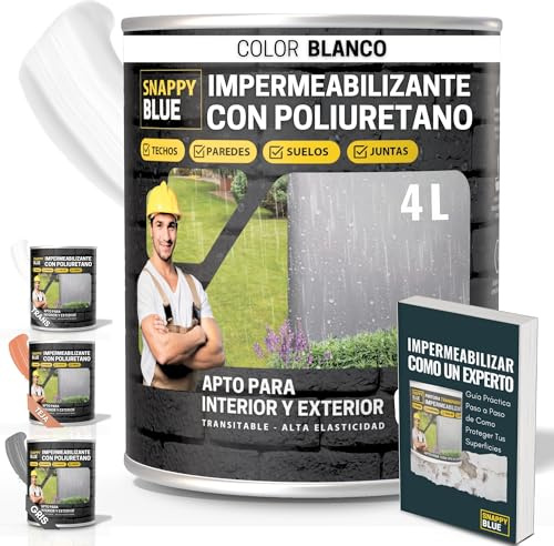 [4L] Revestimiento Sellador Impermeabilizante Híbrida con Poliuretano, Pintura Impermeable Definitivo Terrazas, Techos y Exteriores, Protección Fugas Goteras, Transparente + 3Colores (Blanco, 4 L)