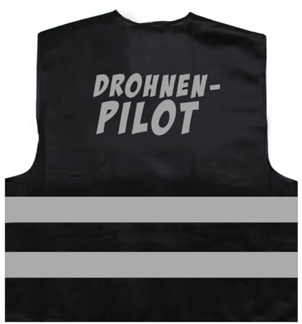Drohnenpilot 2-Zeilig Warnweste BZW. Signalweste mit reflektierendem Aufdruck ID: 1946