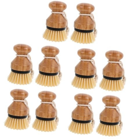 Amosfun 5 Sätze Stempelkopf-topfbürste Spülbürste Mit Griff Bürste Für Geschirr Handflächenbürste Bürste Für Die Küche Schrubbbürste Zum Reinigen Von Geschirr Schrubber Bambus 2 Stück * 5