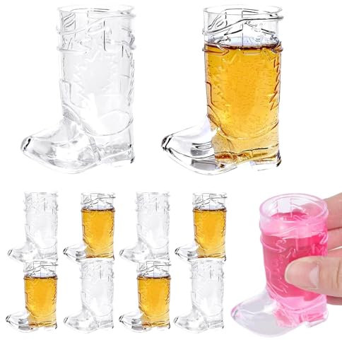 Acunny Lot de 10 gobelets en forme de bottes de cowboy - 10 gobelets transparents pour bottes de bière de 300 ml - Ensemble de gobelets compacts - Cadeaux de fête de cowboy pour les fêtes, les rodéos,