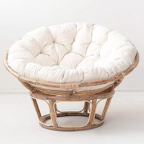 Dickes, farbechtes rundes Schaukelstuhl-Kissen mit abnehmbarem Reißverschluss, für drinnen und draußen, zusammenklappbar, Rattan, Weidengeflecht, Hängestuhl-Pad, weiß, 130 cm