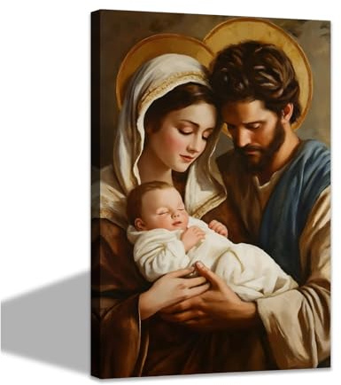CCWACPP Bilder der Heiligen Familie Heiliger Josef und Jungfrau Maria Jesus Gemälde christliche Leinwanddrucke katholische Wanddekoration für den Gebetsraum der Kirche mit Rahmen (60.00 x 90.00 cms)