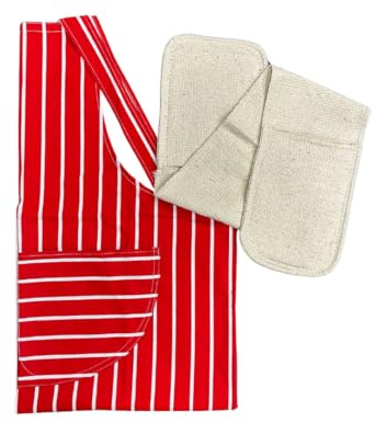 Avern Cleaning Supplies Chefs Cooking Apron & Oven gloves 100% Cotton for women men Cotton Baking School college Restaurants kitchen cooks Bistro Professional Red Stripped