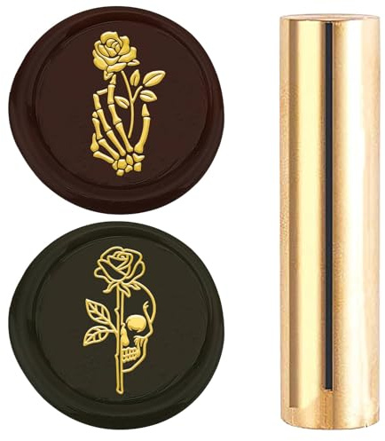 craspire Siegelstempel Aus Rosenwachs Mit Totenkopf Skeletthänden 15mm Mini Doppelseitig Gotisch Messing Goldsäule Vintage Retro Siegelstempel Blumenpflanze Für Halloween Hochzeitseinladungen Karten