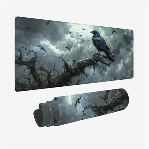 Gaming Mauspad KräHe Schreibtischunterlage Tier Mousepad Groß 900x500x3mm, XXL Mauspad Gaming Zubehör mit Rutschfeste Gummibasis für Tastatur und Maus Verbessert Präzision und Geschwindigkeit,Model170