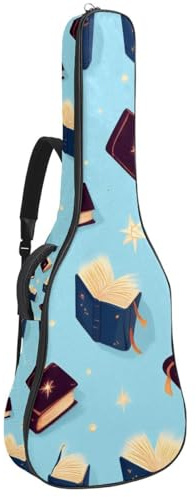 KengjuTesu 43 Zoll Akustikgitarre Softcase mit Rucksackgurt und 2 Taschen Magic Books Muster Keine Polsterung Rucksack Wasserdicht Oxford Tuch Bassgitarre Gigbag für Konzertgitarre, Mehrfarbig 1