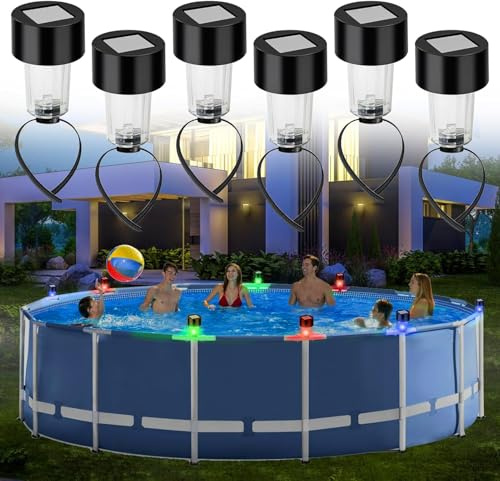 Begonia Lot de 6 éclairages solaires de piscine Intex Frame - Accessoires pour piscine hors-sol - Lumière LED étanche - Éclairage de clôture pour extérieur, jardin, piscine, bar, fête