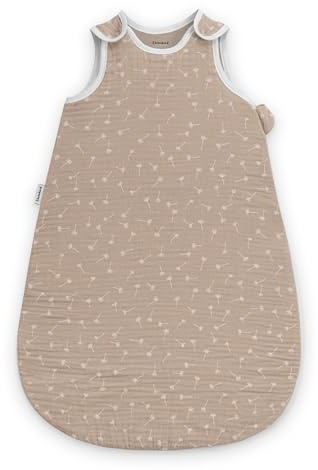 Ehrenkind® Baby Sommerschlafsack Rund Musselin 0.5 TOG | aus weicher OEKO-TEX zertifizierter Bio-Baumwolle | Sommer Baby Schlafsack Baby 0.5 TOG Gr. 74/80 Beige Pusteblume
