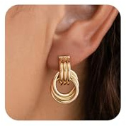 HANLI Statement Ohrringe Gold - 14K Goldene Vergoldet Chunky Hängend Wasserfest Hypoallergene Modeschmuck Ohrringe für Damen Goldschmuck für Frauen Mädchen Hautverträglich Schmuck