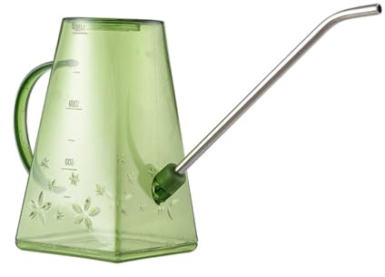 AKOOSY Regadera de Jardinería 1,4 L Boquilla Larga y Asa Ergonómica, Diseño Transparente para Riego de Macetas y Plantas en Interior
