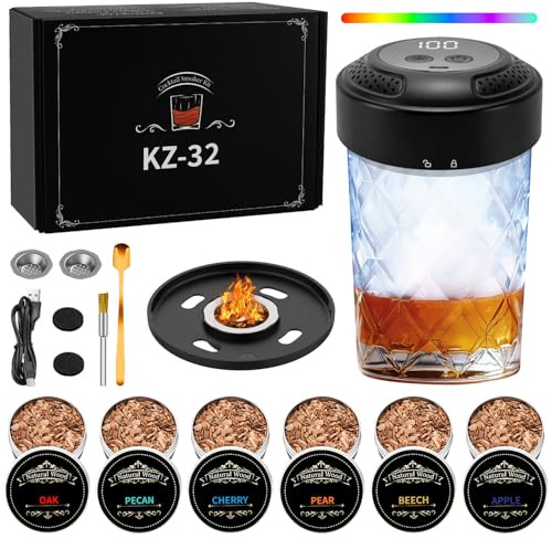 Yogaret Electric Whiskey Smoker Kit Whiskey Gift Sets for Men,Rechargeable Cocktail Smoker Kit Dad Birthday Gifts,with 6 Flavors Wood Chips,Christmas Gifts for Husband,Black