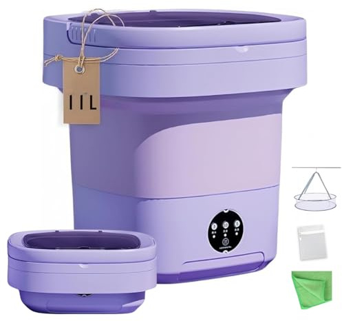 Lavatrice portatile, lavatrice pieghevole da 11 litri e asciugatrice centrifuga con modalità di pulizia per vestiti e biancheria intima per bambini, include borsa per la biancheria, rete per asciugare