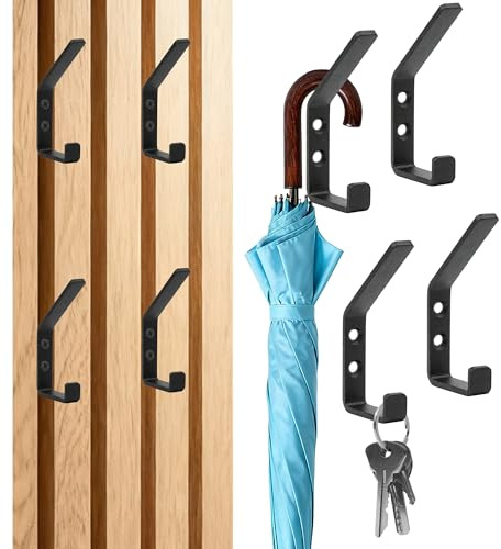 GEVECORI 6 Stück Haken für Akustikpanele, Doppelter Kleiderhaken Wand für Akustikpaneele Zubehör, Garderobenhaken Wandhaken Schwarz für Jacken, Taschen, Hüte, Skateboards, Eisen, 13mm
