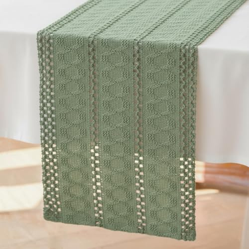 Brylleii Grün Tischläufer Häkel Salbeigrün Boho Makramee Deko Tisch Läufer Modern 30x100 Frühling Baumwolle Tischdecke Klein Landhausstil Abwaschbar Table Runner Schmal für Hochzeit Tischdeko