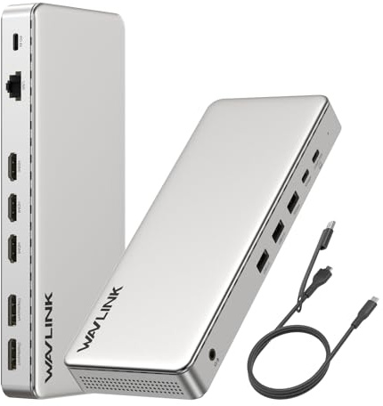 WAVLINK Station d'accueil pour 3 écrans, Station d'accueil SM770 avec 3 HDMI, 2 DP, entrée PD 100W, USB A&C 10Gbps, Ethernet 2,5G, Compatible avec Intel Mac, Pilote SMI et hôte USB 3.2 Gen 2 requis