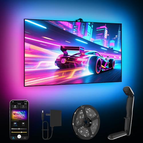 GIPOYENT TV LED Lights with Camera, 20.34FT RGB Lights That Change with for 65-100 InTV, Music Sync LED Strip Lights with Smart App Control - RGB Color Changing Light Strip for Bedroom