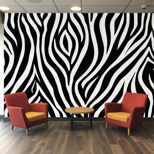 Generisch Vlies Fototapete Zebra Streifen 150x105 cm, Tapete Schwarz Weiß Tapeten Vliestapete Wohnzimmer Schwarz Weiß Gestreift Schlafzimmer Wandtapete Ornamente Mustertapete W&29