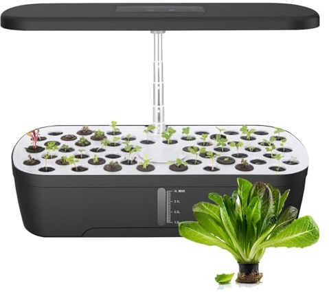 TECKZOON Sistema Hidropónico de Germinación 52 Huecos, Lámpara LED de Espectro Completo 24 W, Depósito 4 L con Temporizador Automático y Riego Inteligente para Flores, Verduras y Plántulas