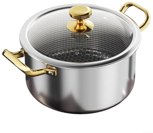Grande pentola con coperchio in acciaio inox, per nido d'ape impedisce che il cibo si attacchi, la base multistrato fornisce un riscaldamento uniforme (18 cm)