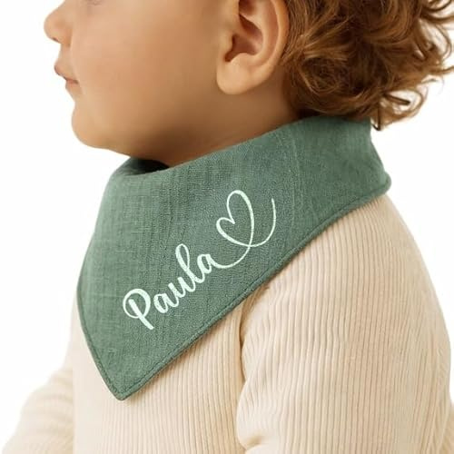 ARTEE 30 Farben 3 Größen Personalisiertes Halstuch Dreieckstuch aus Musselin Gaze 100% Baumwolle für Babies und Kleinkinder, mit Namens Personalisierung aus OekoTex zertifiziertem Druckmaterial
